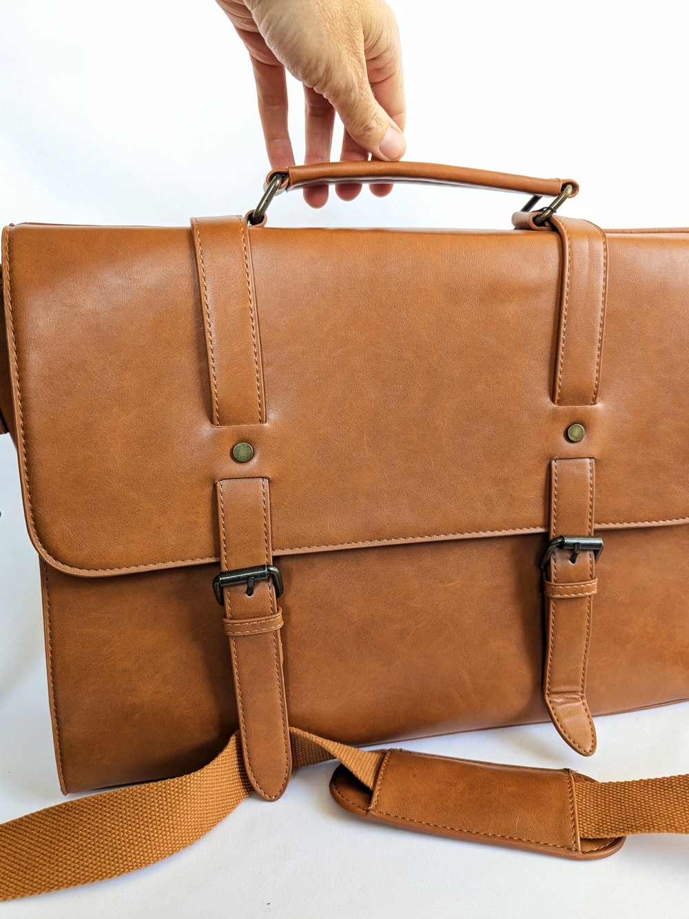 NWT Men's Tan Messenger Briefcase Laptop Bag with Shoulder Strap - Leather Bag